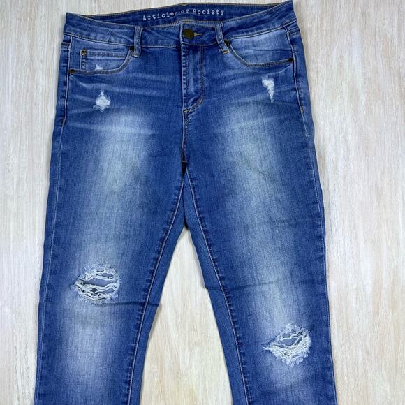 Articles of Society Distressed Mid Rise Skinny Ankle Blue Denim Casual Jeans 27 - Picture 2 of 16